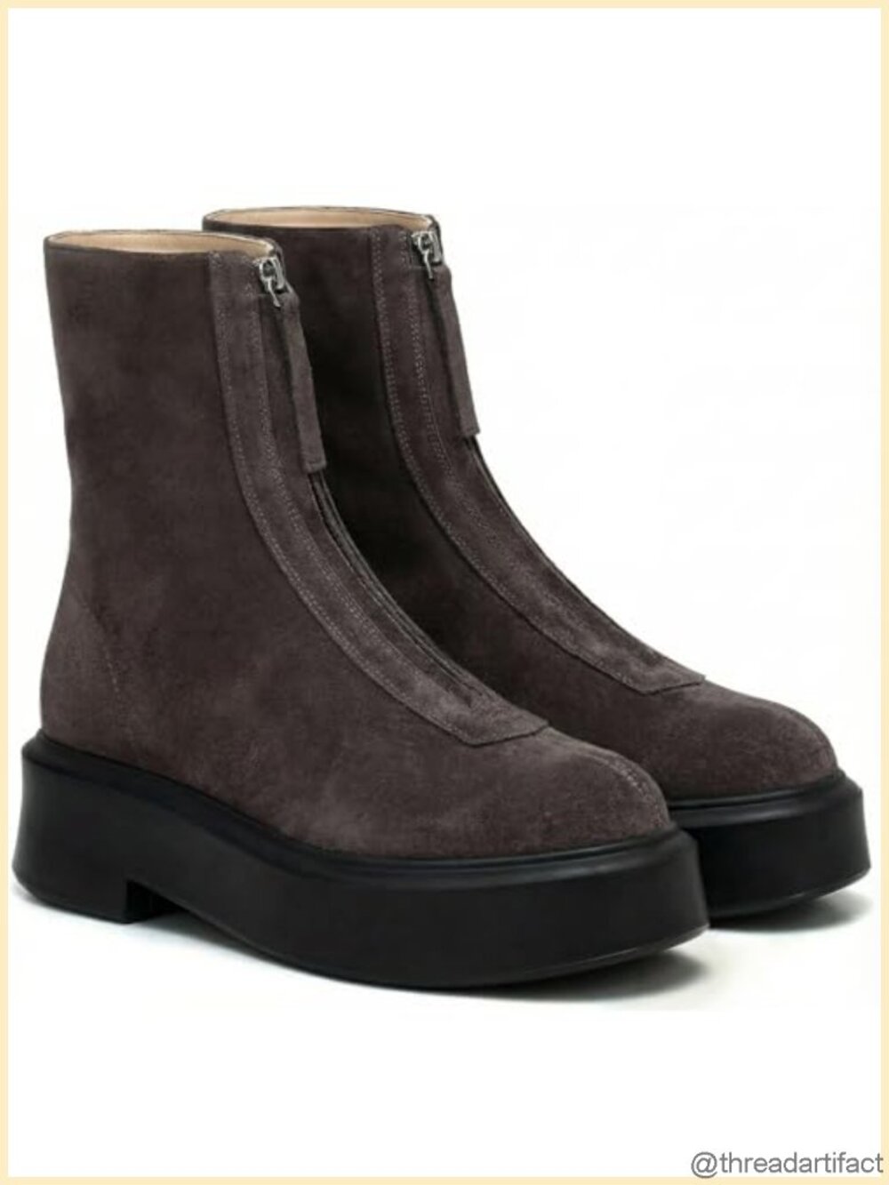 Platform Ankle Boots Chunky Chelsea Suede Zip Front Combat Booties